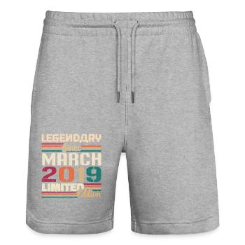 March 2019 Vintage Born Vintage Birthday - Stanley/Stella Trainer Unisex Organic Jogging Shorts - heather grey - Front - Nik (191cm) & Marisol (170cm)