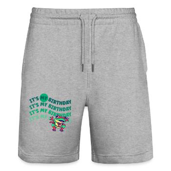 C’est mon anniversaire! Drôle de grenouille - Short de jogging bio TRAINER Stanley/Stella unisexe - gris chiné - Devant - Nik (191cm) & Marisol (170cm)