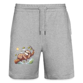 Ich muss gar nichts Faultier - Stanley/Stella Unisex Bio Joggingshorts Trainer  - Grau meliert - Vorne - Nik (191cm) & Marisol (170cm)
