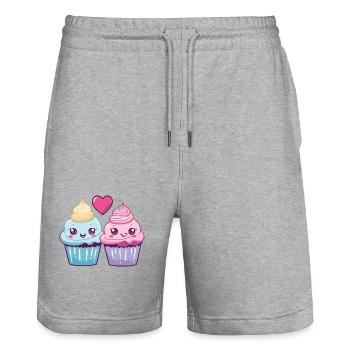 Muffin Couple Love Heart Funny - Stanley/Stella Trainer Unisex Organic Jogging Shorts - heather grey - Front - Nik (191cm) & Marisol (170cm)
