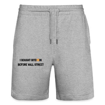 J’AI ACHETÉ DES BITCOINS AVANT WALL STREET - Short de jogging bio TRAINER Stanley/Stella unisexe - gris chiné - Devant - Nik (191cm) & Marisol (170cm)