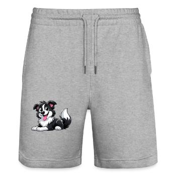 Border Collie 4 - Stanley/Stella Trainer Unisex Organic Jogging Shorts - heather grey - Front - Nik (191cm) & Marisol (170cm)