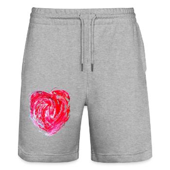 "Heart2" by Acryl Gallery & Design - Stanley/Stella Trainer Unisex Organic Jogging Shorts - heather grey - Front - Nik (191cm) & Marisol (170cm)