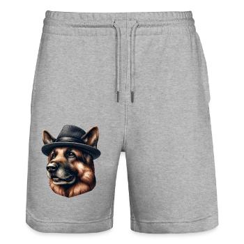 German Shepherd The Mobster - Stanley/Stella Trainer Unisex Organic Jogging Shorts - heather grey - Front - Nik (191cm) & Marisol (170cm)