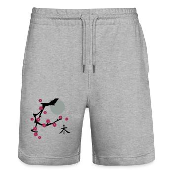 Kirsch Blüte-Cherry blossoms - Stanley/Stella Unisex Bio Joggingshorts Trainer  - Grau meliert - Vorne - Nik (191cm) & Marisol (170cm)
