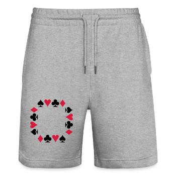 Poker (V) - Stanley/Stella Trainer Unisex Organic Jogging Shorts - heather grey - Front - Nik (191cm) & Marisol (170cm)