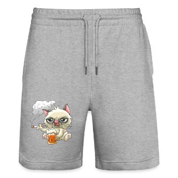Bad Cat - Stanley/Stella Unisex Bio Joggingshorts Trainer  - Grau meliert - Vorne - Nik (191cm) & Marisol (170cm)