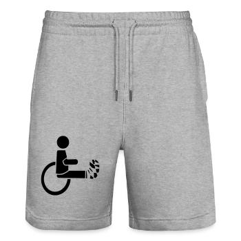 Rollstuhlfahrer mit Bein in Gips # - Stanley/Stella Unisex Bio Joggingshorts Trainer  - Grau meliert - Vorne - Nik (191cm) & Marisol (170cm)
