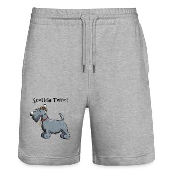 Happy Scottish Terrier - Stanley/Stella Trainer Unisex Organic Jogging Shorts - heather grey - Front - Nik (191cm) & Marisol (170cm)