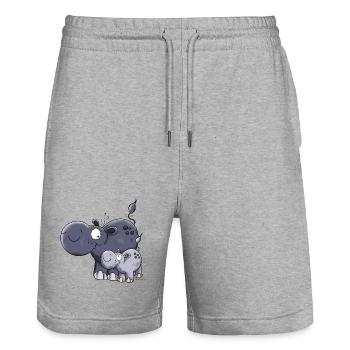 Nilpferd Familie - Stanley/Stella Unisex Bio Joggingshorts Trainer  - Grau meliert - Vorne - Nik (191cm) & Marisol (170cm)