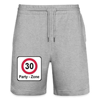 30.Geburtstag , Schild Party Zone (25) - Stanley/Stella Unisex Bio Joggingshorts Trainer  - Grau meliert - Vorne - Nik (191cm) & Marisol (170cm)
