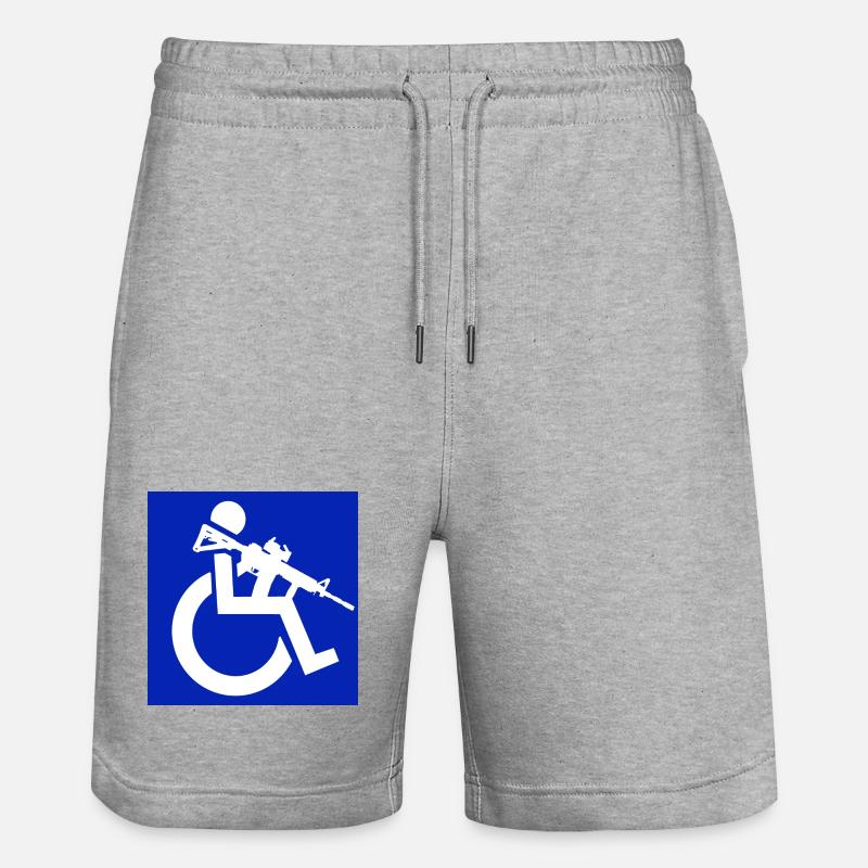 Bild eines Rollstuhlfahrers mit einem Gewehr # - Stanley/Stella Unisex Bio Joggingshorts Trainer  - Grau meliert