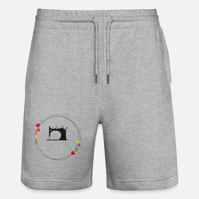 nostalgisch stilisierte Nähmaschine mit Knöpfe - Stanley/Stella Unisex Bio Joggingshorts Trainer - Grau meliert
