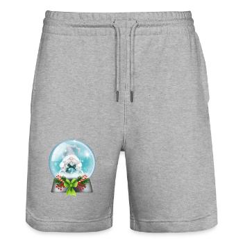 Schneekugel Weihnachtsmann mit Zuckerstangen - Stanley/Stella Unisex Bio Joggingshorts Trainer  - Grau meliert - Vorne - Nik (191cm) & Marisol (170cm)