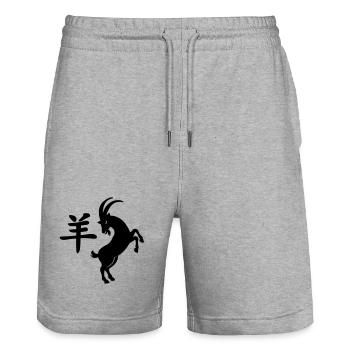 Chinese character goat with goat image - Stanley/Stella Trainer Unisex Organic Jogging Shorts - heather grey - Front - Nik (191cm) & Marisol (170cm)