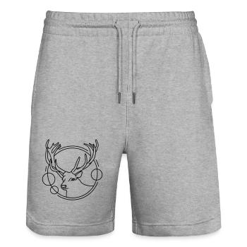 Hirsch in geometrischer Form - Line-Art-Design - Stanley/Stella Unisex Bio Joggingshorts Trainer  - Grau meliert - Vorne - Nik (191cm) & Marisol (170cm)