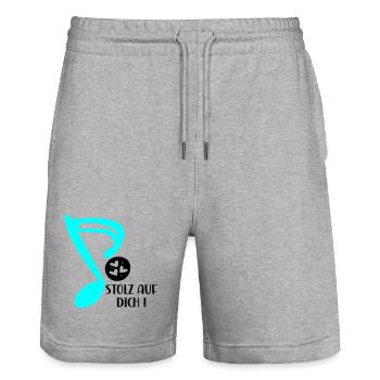 STOLZ AUF MUSIKERIN - MUSIKNOTE MUSIKINSTRUMENTE - Stanley/Stella Unisex Bio Joggingshorts Trainer  - Grau meliert - Vorne - Nik (191cm) & Marisol (170cm)