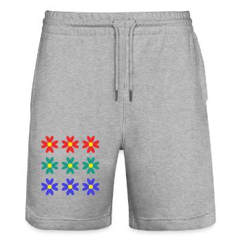 BLUME. BLUME. NATUR. ÖKOLOGIE. JAHRESTAG - Stanley/Stella Unisex Bio Joggingshorts Trainer  - Grau meliert - Vorne - Nik (191cm) & Marisol (170cm)