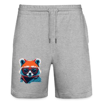 Fierce and Fiery: Retro Red Panda T-Shirt - Stanley/Stella Trainer Unisex Organic Jogging Shorts - heather grey - Front - Nik (191cm) & Marisol (170cm)