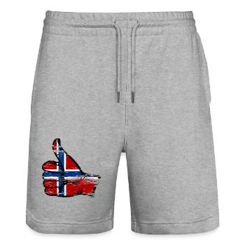 Norway flag all clear symbol used - Stanley/Stella Trainer Unisex Organic Jogging Shorts - heather grey - Front - Nik (191cm) & Marisol (170cm)