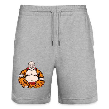 Humorous Buddha - Stanley/Stella Trainer Unisex Organic Jogging Shorts - heather grey - Front - Nik (191cm) & Marisol (170cm)