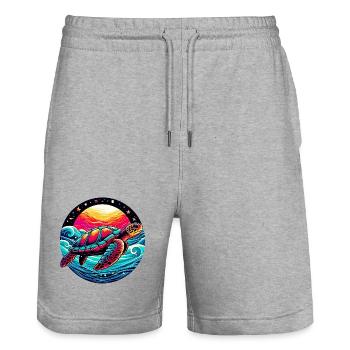 Tortue marine - Short de jogging bio TRAINER Stanley/Stella unisexe - gris chiné - Devant - Nik (191cm) & Marisol (170cm)