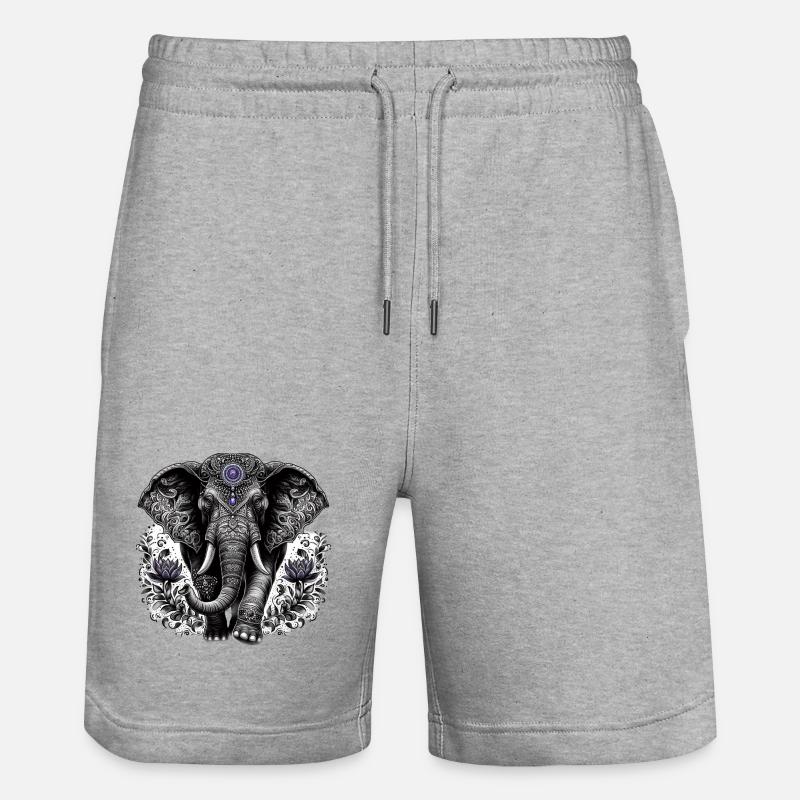 Elefant mit Kopfschmuck - Stanley/Stella Unisex Bio Joggingshorts Trainer  - Grau meliert