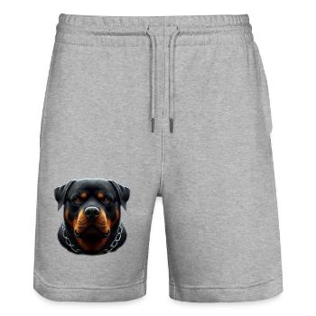 Ein Rottweiler mit einer Stahlkette - Stanley/Stella Unisex Bio Joggingshorts Trainer  - Grau meliert - Vorne - Nik (191cm) & Marisol (170cm)