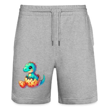 Dinosaur - Stanley/Stella Trainer Unisex Organic Jogging Shorts - heather grey - Front - Nik (191cm) & Marisol (170cm)