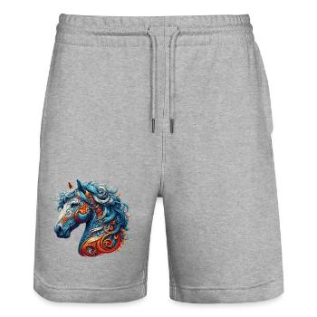 Horse - Stanley/Stella Trainer Unisex Organic Jogging Shorts - heather grey - Front - Nik (191cm) & Marisol (170cm)