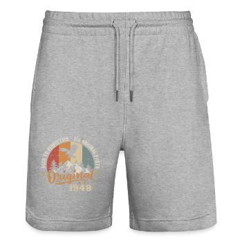 Original 1948 Vintage Vintage 1948 Birthday - Stanley/Stella Trainer Unisex Organic Jogging Shorts - heather grey - Front - Nik (191cm) & Marisol (170cm)