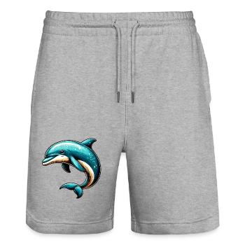 Delfin - Stanley/Stella Unisex Bio Joggingshorts Trainer  - Grau meliert - Vorne - Nik (191cm) & Marisol (170cm)