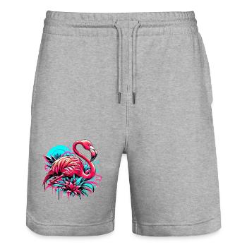 Flamingo - Stanley/Stella Trainer Unisex Organic Jogging Shorts - heather grey - Front - Nik (191cm) & Marisol (170cm)