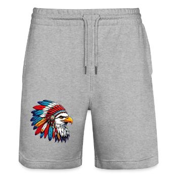 Indianer Adler Amerikanische Rothaut - Stanley/Stella Unisex Bio Joggingshorts Trainer  - Grau meliert - Vorne - Nik (191cm) & Marisol (170cm)