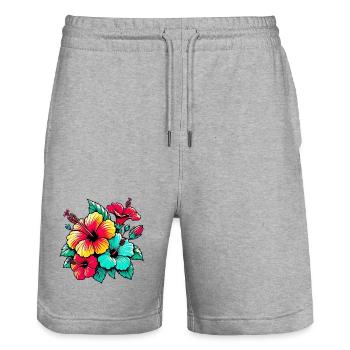 Hibiscus Flowers - Stanley/Stella Trainer Unisex Organic Jogging Shorts - heather grey - Front - Nik (191cm) & Marisol (170cm)
