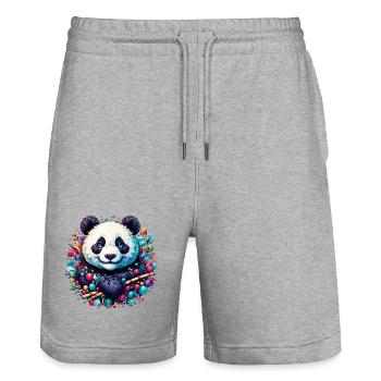 Panda - Stanley/Stella Unisex Bio Joggingshorts Trainer  - Grau meliert - Vorne - Nik (191cm) & Marisol (170cm)