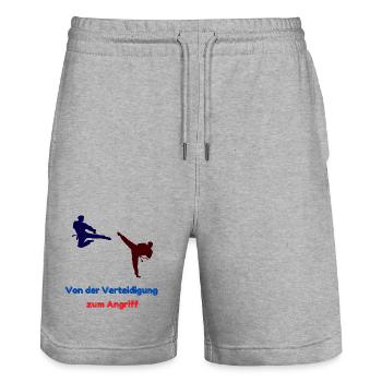 From defense to attack - Stanley/Stella Trainer Unisex Organic Jogging Shorts - heather grey - Front - Nik (191cm) & Marisol (170cm)