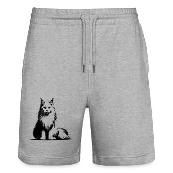 Maine Coon Cat - Stanley/Stella Trainer Unisex Organic Jogging Shorts - heather grey - Front - Nik (191cm) & Marisol (170cm)