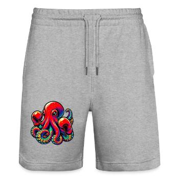 Pieuvre - Short de jogging bio TRAINER Stanley/Stella unisexe - gris chiné - Devant - Nik (191cm) & Marisol (170cm)