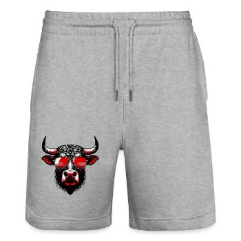 Bull - Stanley/Stella Trainer Unisex Organic Jogging Shorts - heather grey - Front - Nik (191cm) & Marisol (170cm)