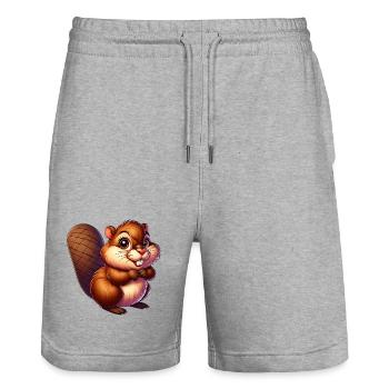 Bieber - Stanley/Stella Unisex Bio Joggingshorts Trainer  - Grau meliert - Vorne - Nik (191cm) & Marisol (170cm)