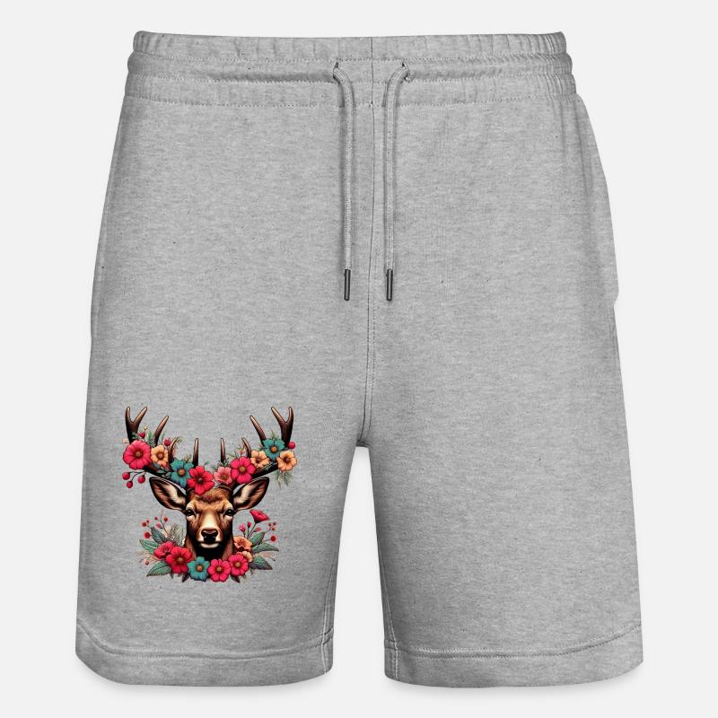 Cerf avec des fleurs - Short de jogging bio TRAINER Stanley/Stella unisexe - gris chiné