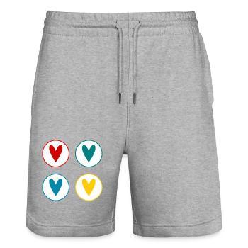 LIEBE. PAAR. GERADE VERHEIRATET. Junggesellinnenabschied. VALENTINSTAG. - Stanley/Stella Unisex Bio Joggingshorts Trainer  - Grau meliert - Vorne - Nik (191cm) & Marisol (170cm)