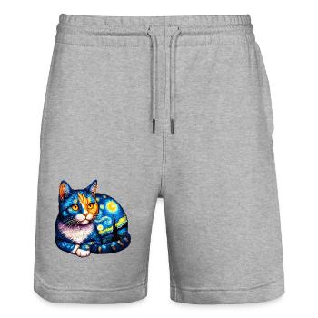 Cat - Stanley/Stella Trainer Unisex Organic Jogging Shorts - heather grey - Front - Nik (191cm) & Marisol (170cm)