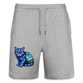 Cat - Stanley/Stella Trainer Unisex Organic Jogging Shorts - heather grey - Front - Nik (191cm) & Marisol (170cm)