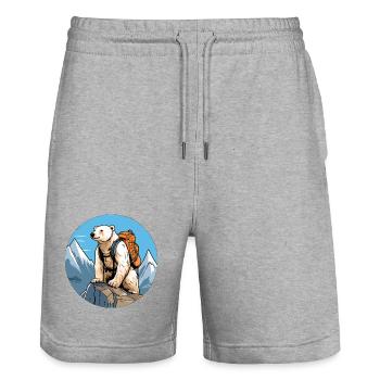 Polar Bear Mountaineer / Hiking Polar Bear - Stanley/Stella Trainer Unisex Organic Jogging Shorts - heather grey - Front - Nik (191cm) & Marisol (170cm)