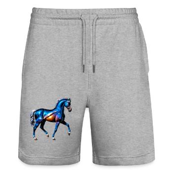 Horse - Stanley/Stella Trainer Unisex Organic Jogging Shorts - heather grey - Front - Nik (191cm) & Marisol (170cm)