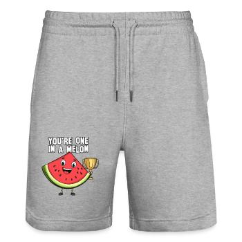 You're one in a melon ! - Stanley/Stella Trainer Unisex Organic Jogging Shorts - heather grey - Front - Nik (191cm) & Marisol (170cm)