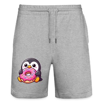 Pingouin mignon avec beignet Dessert Snacking - Short de jogging bio TRAINER Stanley/Stella unisexe - gris chiné - Devant - Nik (191cm) & Marisol (170cm)