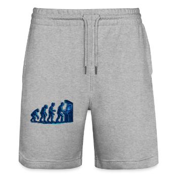 Evolution towards retro arcade - Stanley/Stella Trainer Unisex Organic Jogging Shorts - heather grey - Front - Nik (191cm) & Marisol (170cm)